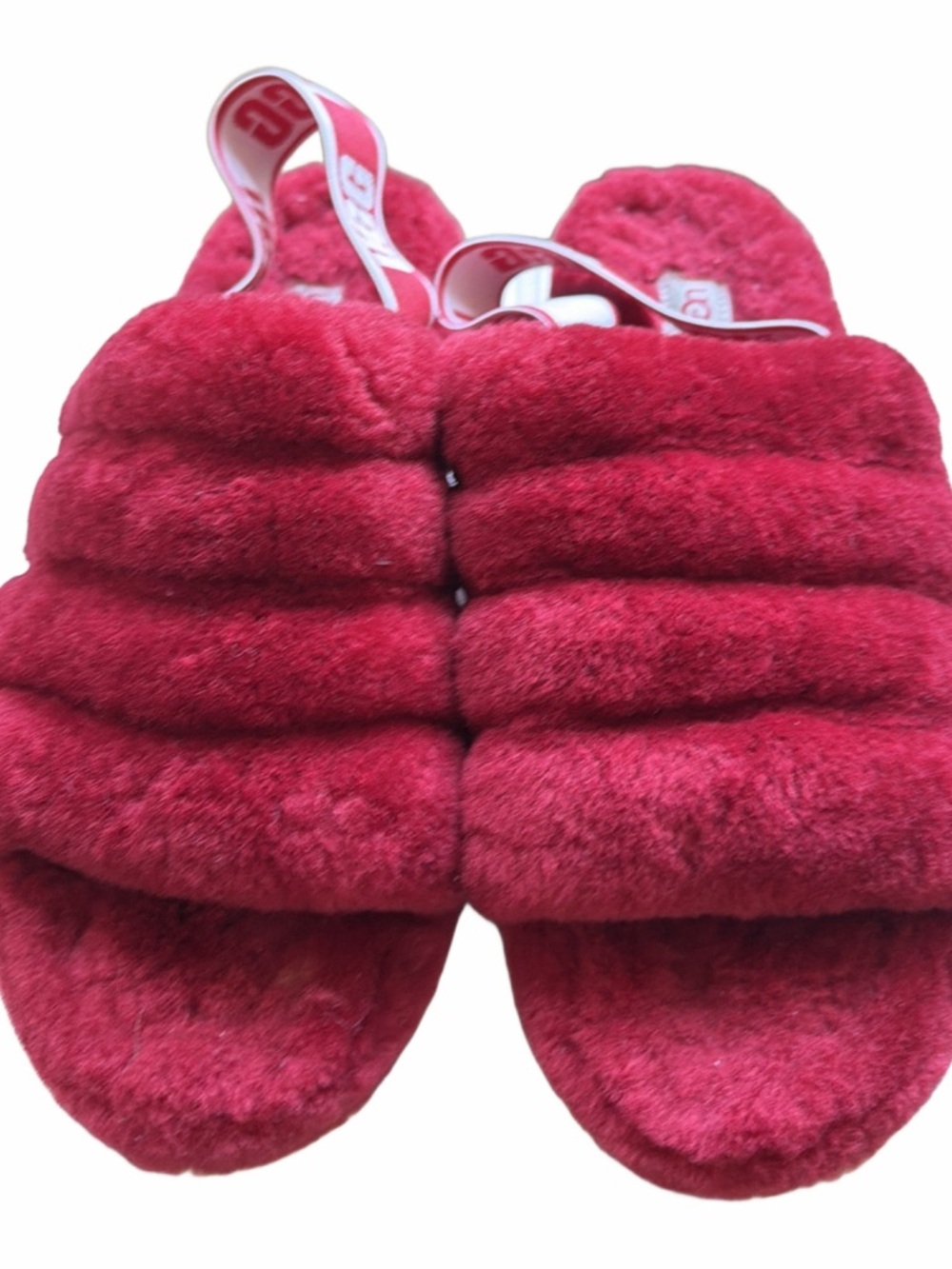 UGG Women's Red Plush Slip-On Slippers- 10